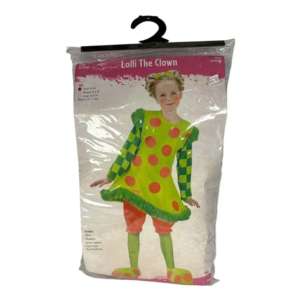 Lolli the Clown Child Girl Size Small 4-6 Halloween Costume Polka Dot Furry Hoop